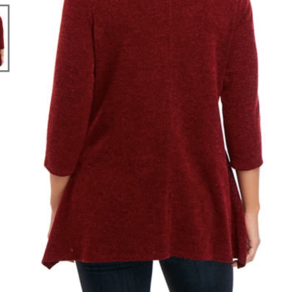 New Directions hacci cowl Neck red Sweater Size S Petite  3/4 sleeves Valentines - Picture 6 of 14